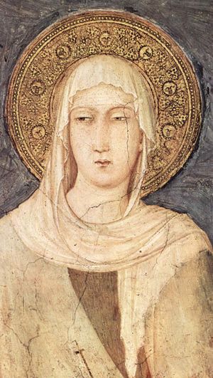 Fresko der heiligen Klara von Simone Martini in der Kapelle der Unterkirche der Basilika San Francesco in Assisi (14. Jh.)